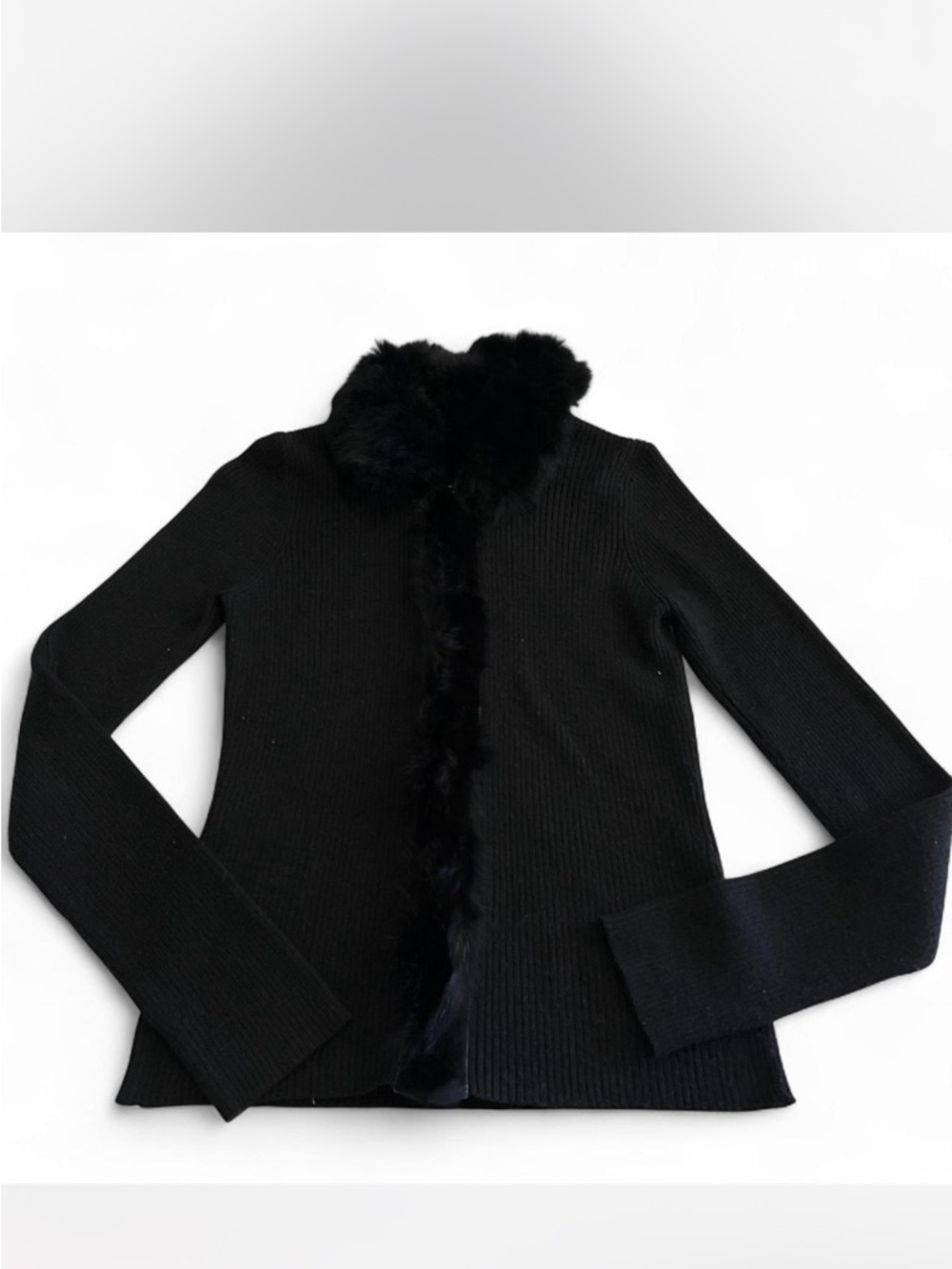 Vintage Hurley Faux Fur Trim Cardigan Sweater  Glam Fur Collar‎ Black Sz S